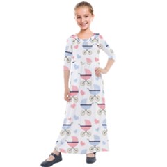 Pattern Stroller Carriage Texture Kids  Quarter Sleeve Maxi Dress by Grandong