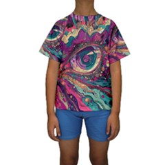 Human Eye Pattern Kids  Short Sleeve Swimwear by Grandong