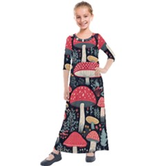 Mushrooms Psychedelic Kids  Quarter Sleeve Maxi Dress by Grandong