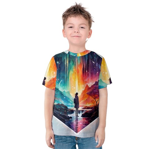 Starry Night Wanderlust: A Whimsical Adventure Kids  Cotton T-shirt by stine1