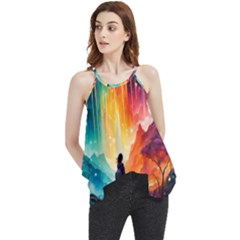 Starry Night Wanderlust: A Whimsical Adventure Flowy Camisole Tank Top by stine1