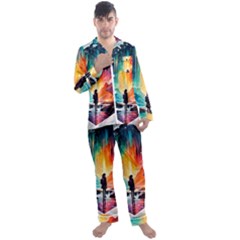 Starry Night Wanderlust: A Whimsical Adventure Men s Long Sleeve Satin Pajamas Set by stine1