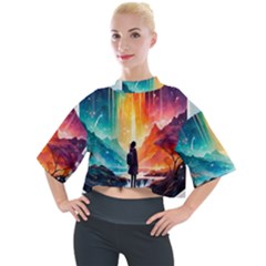 Starry Night Wanderlust: A Whimsical Adventure Mock Neck T-shirt by stine1