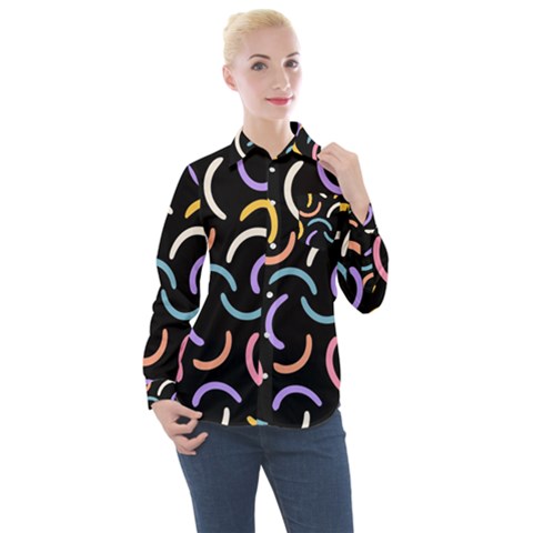 Abstract Pattern Wallpaper Women s Long Sleeve Pocket Shirt by Maspions