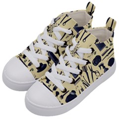 Elegant Hairdresser Pattern Cream Kids  Mid-top Canvas Sneakers by TetiBright