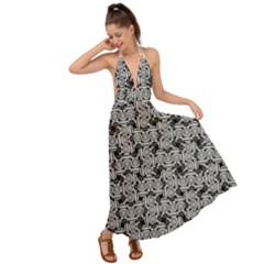 Ethnic Symbols Motif Black And White Pattern Backless Maxi Beach Dress by dflcprintsclothing