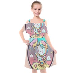 Boy Astronaut Cotton Candy Childhood Fantasy Tale Literature Planet Universe Kawaii Nature Cute Clou Kids  Cut Out Shoulders Chiffon Dress by Maspions