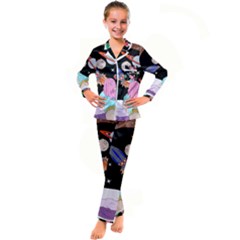 Girl Bed Space Planets Spaceship Rocket Astronaut Galaxy Universe Cosmos Woman Dream Imagination Bed Kids  Satin Long Sleeve Pajamas Set by Maspions