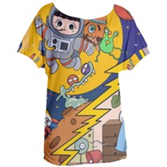 Astronaut Moon Monsters Spaceship Universe Space Cosmos Women s Oversized T-shirt by Maspions