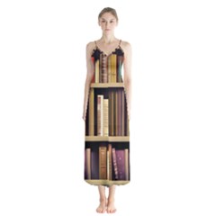 Books Bookshelves Office Fantasy Background Artwork Book Cover Apothecary Book Nook Literature Libra Button Up Chiffon Maxi Dress by Grandong