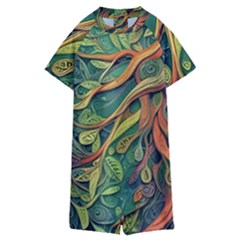 Outdoors Night Setting Scene Forest Woods Light Moonlight Nature Wilderness Leaves Branches Abstract Kids  Boyleg Half Suit Swimwear by Grandong