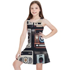 Retro Cameras Old Vintage Antique Technology Wallpaper Retrospective Kids  Lightweight Sleeveless Dress by Grandong