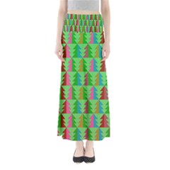 Trees Pattern Retro Pink Red Yellow Holidays Advent Christmas Full Length Maxi Skirt by Maspions