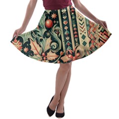 Winter Snow Holidays A-line Skater Skirt by Bedest