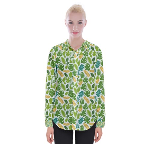 Leaves Tropical Background Pattern Green Botanical Texture Nature Foliage Womens Long Sleeve Shirt by Maspions