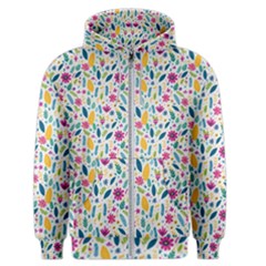 Background Pattern Leaves Pink Flowers Spring Yellow Leaves Men s Zipper Hoodie by Maspions