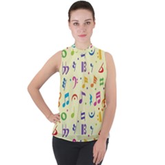 Seamless Pattern Musical Note Doodle Symbol Mock Neck Chiffon Sleeveless Top by Apen