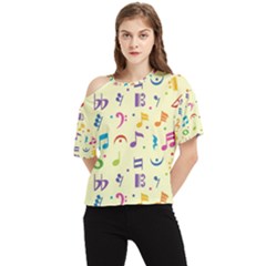 Seamless Pattern Musical Note Doodle Symbol One Shoulder Cut Out T-shirt by Apen