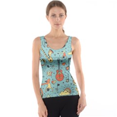 Seamless Pattern Musical Instruments Notes Headphones Player Women s Basic Tank Top by Apen