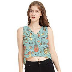 Seamless Pattern Musical Instruments Notes Headphones Player V-neck Cropped Tank Top by Apen