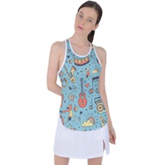 Seamless Pattern Musical Instruments Notes Headphones Player Racer Back Mesh Tank Top by Apen