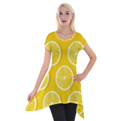 Lemon Fruits Slice Seamless Pattern Short Sleeve Side Drop Tunic by Apen