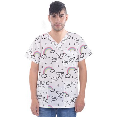 Cute Art Print Pattern Men s V-neck Scrub Top by Apen