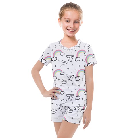 Cute Art Print Pattern Kids  Mesh T-shirt And Shorts Set by Apen