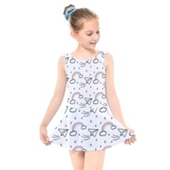 Cute Art Print Pattern Kids  Skater Dress Swimsuit by Apen