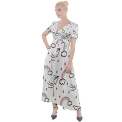 Cute Art Print Pattern Button Up Short Sleeve Maxi Dress by Apen