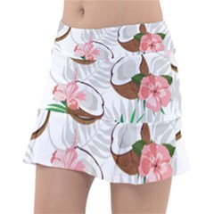 Seamless Pattern Coconut Piece Palm Leaves With Pink Hibiscus Classic Tennis Skirt by Apen