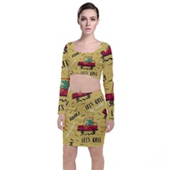 Childish Seamless Pattern With Dino Driver Top And Skirt Sets by Apen