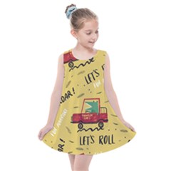 Childish Seamless Pattern With Dino Driver Kids  Summer Dress by Apen