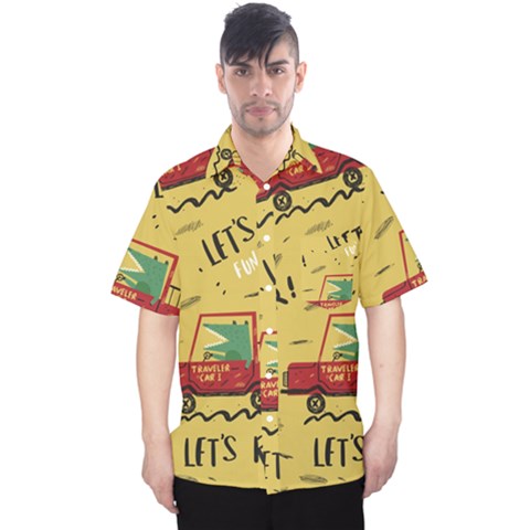 Childish Seamless Pattern With Dino Driver Men s Hawaii Shirt by Apen