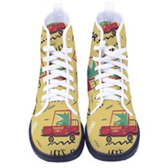 Childish Seamless Pattern With Dino Driver Kid s High-top Canvas Sneakers by Apen