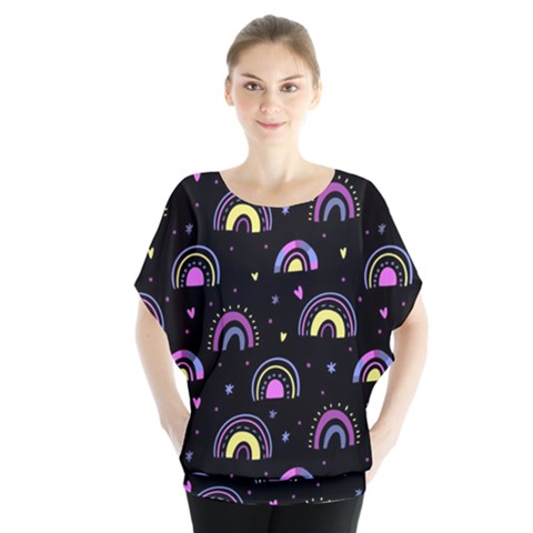 Wallpaper Pattern Rainbow Batwing Chiffon Blouse by Maspions