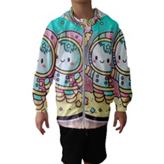 Boy Astronaut Cotton Candy Childhood Fantasy Tale Literature Planet Universe Kawaii Nature Cute Clou Kids  Hooded Windbreaker by Maspions