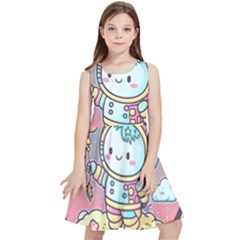 Boy Astronaut Cotton Candy Childhood Fantasy Tale Literature Planet Universe Kawaii Nature Cute Clou Kids  Skater Dress by Maspions