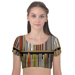 Book Nook Books Bookshelves Comfortable Cozy Literature Library Study Reading Reader Reading Nook Ro Velvet Short Sleeve Crop Top  by Maspions