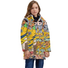 Astronaut Moon Monsters Spaceship Universe Space Cosmos Kids  Hooded Longline Puffer Jacket by Maspions