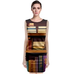 Book Nook Books Bookshelves Comfortable Cozy Literature Library Study Reading Room Fiction Entertain Sleeveless Velvet Midi Dress by Maspions