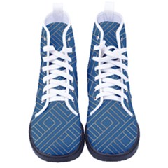 Plaid Background Blue Men s High-top Canvas Sneakers by Askadina