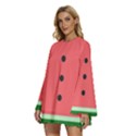 Watermelon Melon Fruit Healthy Food Meal Breakfast Lunch Juice Lemonade Summer Round Neck Long Sleeve Bohemian Style Chiffon Mini Dress View2