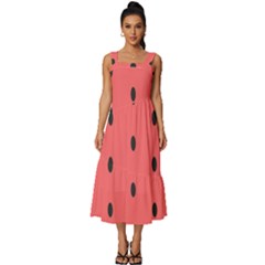 Watermelon Melon Fruit Healthy Food Meal Breakfast Lunch Juice Lemonade Summer Square Neckline Tiered Midi Dress by Maspions