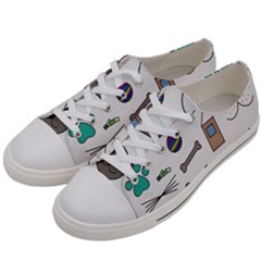 Cat Dog Pet Doodle Cartoon Sketch Cute Kitten Kitty Animal Drawing Pattern Women s Low Top Canvas Sneakers by Bedest