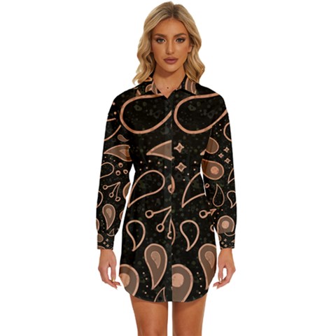 Background Beautiful Decorative Wallpaper Decor Backdrop Digital Graphic Design Trends Unique Style Womens Long Sleeve Shirt Dress by Bedest