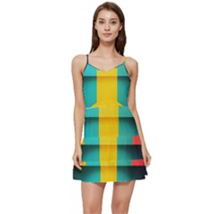 Colorful Rainbow Pattern Digital Art Abstract Minimalist Minimalism Short Frill Dress by Bedest