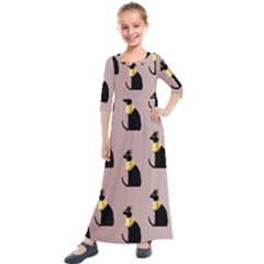 Cat Egyptian Ancient Statue Egypt Culture Animals Kids  Quarter Sleeve Maxi Dress by Maspions