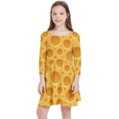 Cheese Texture Food Textures Kids  Quarter Sleeve Skater Dress by nateshop