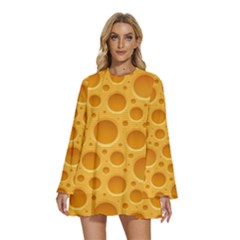 Cheese Texture Food Textures Round Neck Long Sleeve Bohemian Style Chiffon Mini Dress by nateshop